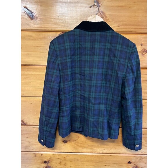 JH Collectibles Blazer Women's Size 8 Wool Plaid w/ Velvet Collar Black Green - Picture 5 of 6